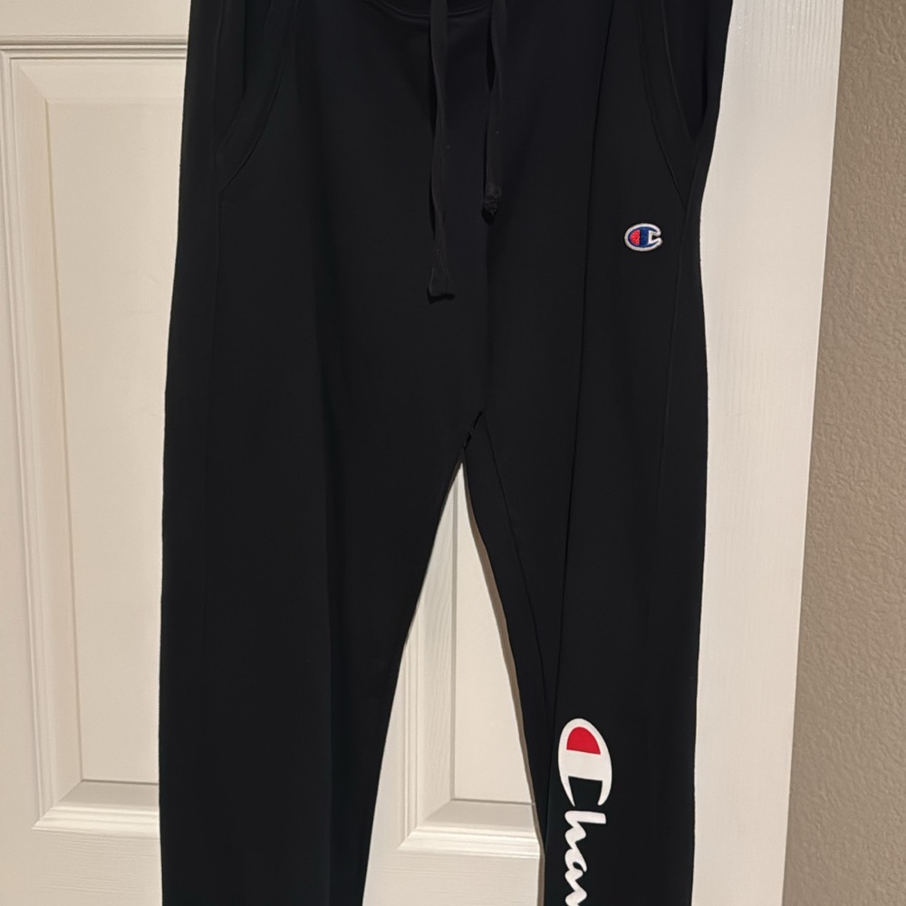 Champion Black Kids Logo Joggers with Red & White Accents